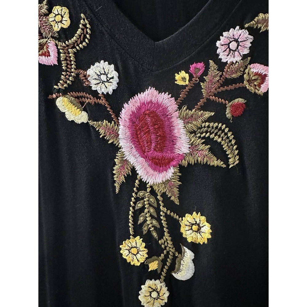 Athleta CAITE Dress Black Embroidered Flowers Midi Bohemian Size M - Picture 9 of 14